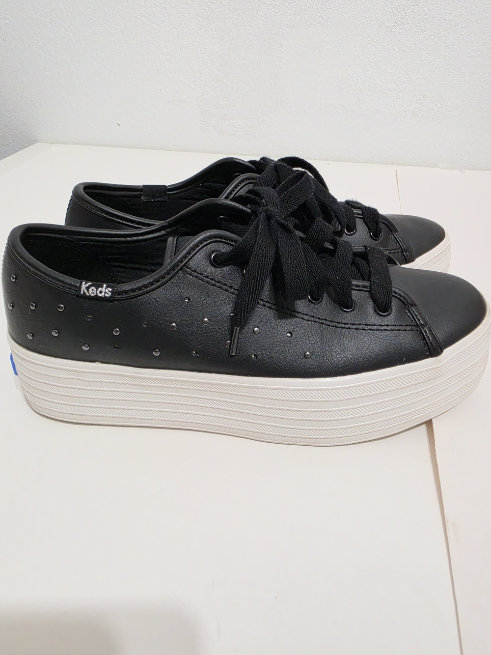 Keds Triple Up Studded Black Leather Platform Light Up Sneakers Black Size 7